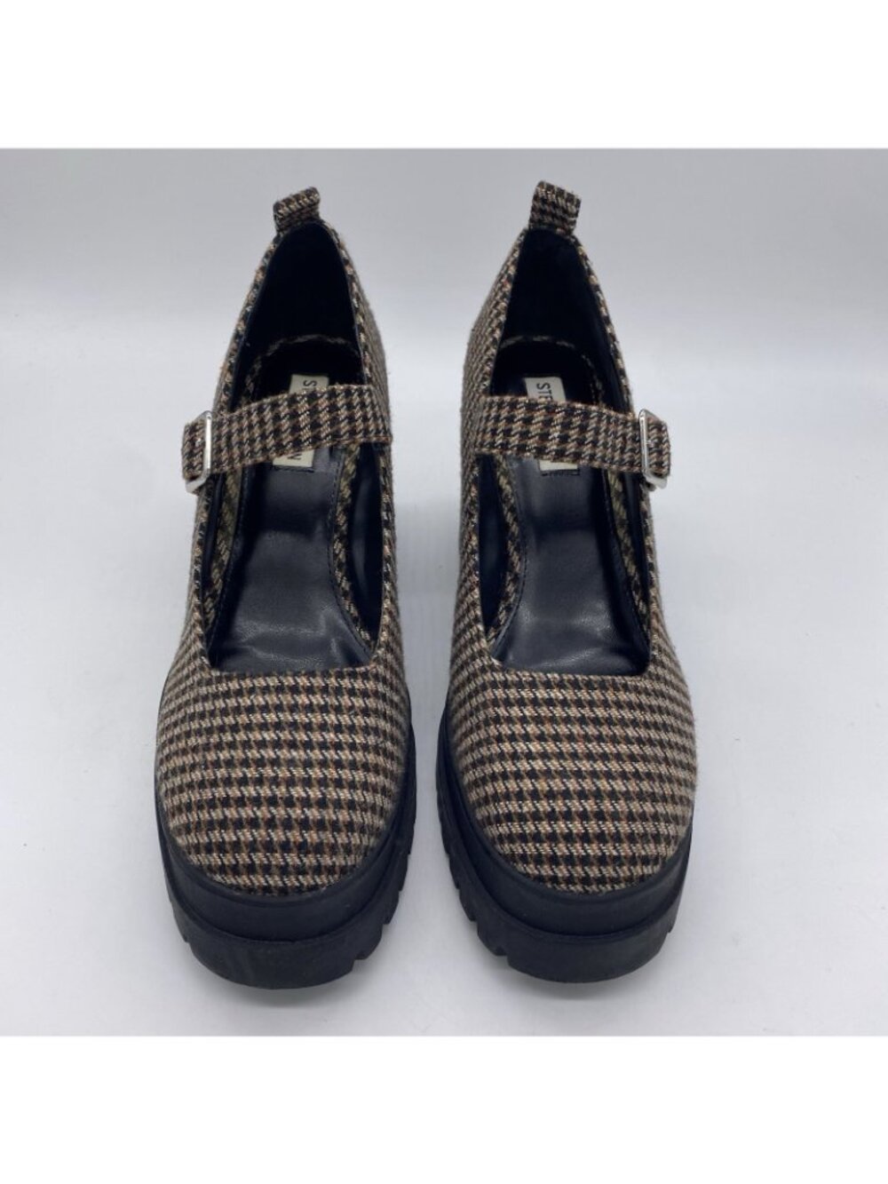 Steve Madden Orsen Mary Jane 9.5 Houndstooth Plaid Tweed Lug Block Heel Loafer - Picture 4 of 14
